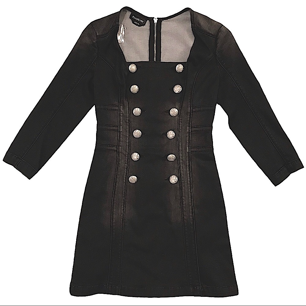 bebe Gray Denim Military Mini Dress